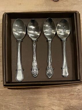 World Market (4) Vintage-Stainless Steel Engraved Coffee Spoons Whimsical gift